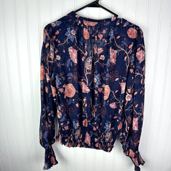 Rachel Zoe Blouse Floral Print Size Small Blue and PInk - Picture 2 of 6